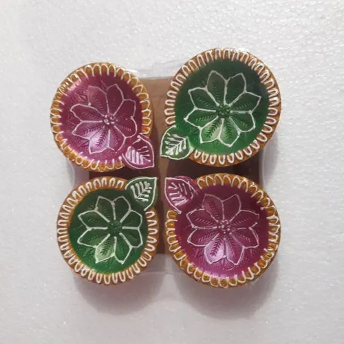 Designer Clay Diya Set - Color: Multicolour