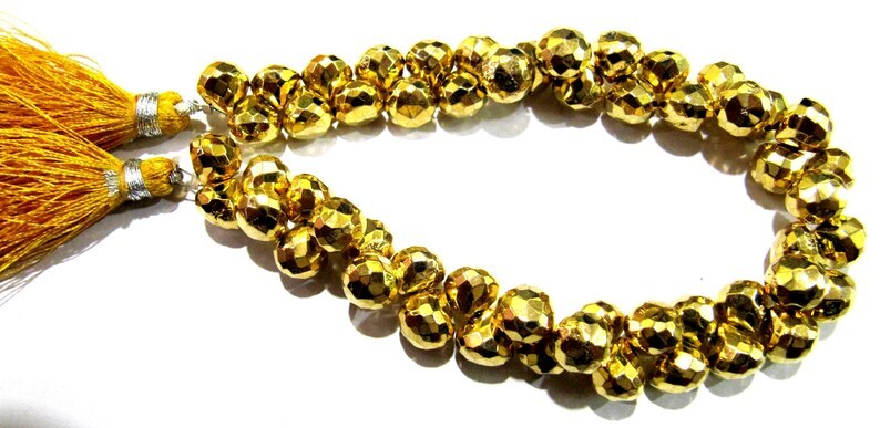 Natural Golden Pyrite Onion Shape Briolette Faceted Beads 6-7mm
