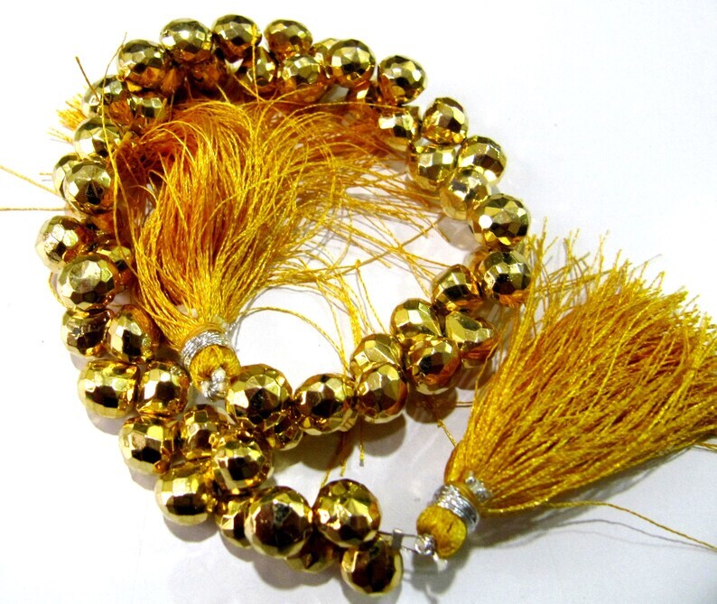 Natural Golden Pyrite Onion Shape Briolette Faceted Beads 6-7mm