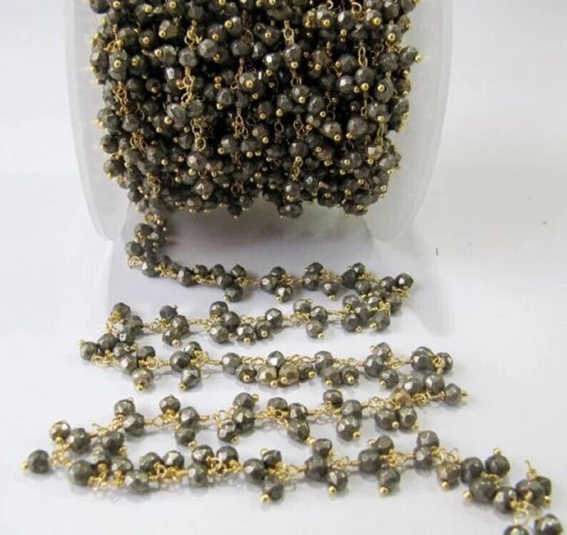 Natural Pyrite Dangling Chain/ Cluster chain,Rondelle Faceted beaded chain 3 to 4mm