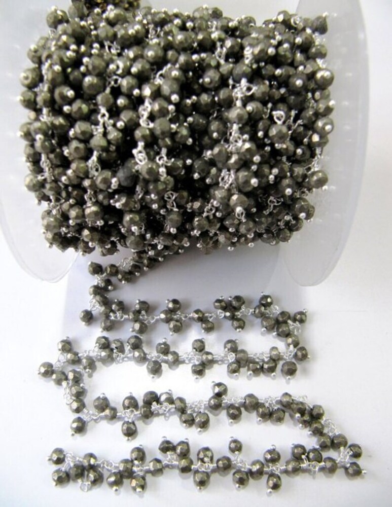 Natural Pyrite Dangling Chain/ Cluster chain,Rondelle Faceted beaded chain 3 to 4mm