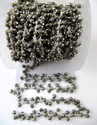 Natural Pyrite Dangling Chain/ Cluster chain,Rondelle Faceted beaded chain 3 to 4mm