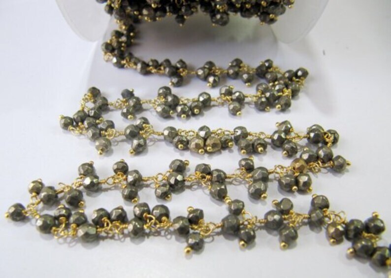 Natural Pyrite Dangling Chain/ Cluster chain,Rondelle Faceted beaded chain 3 to 4mm