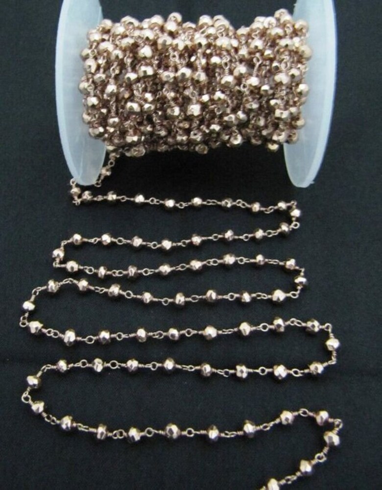 3 Feet-Copper Pyrite 3-4mm Size Rondelle
