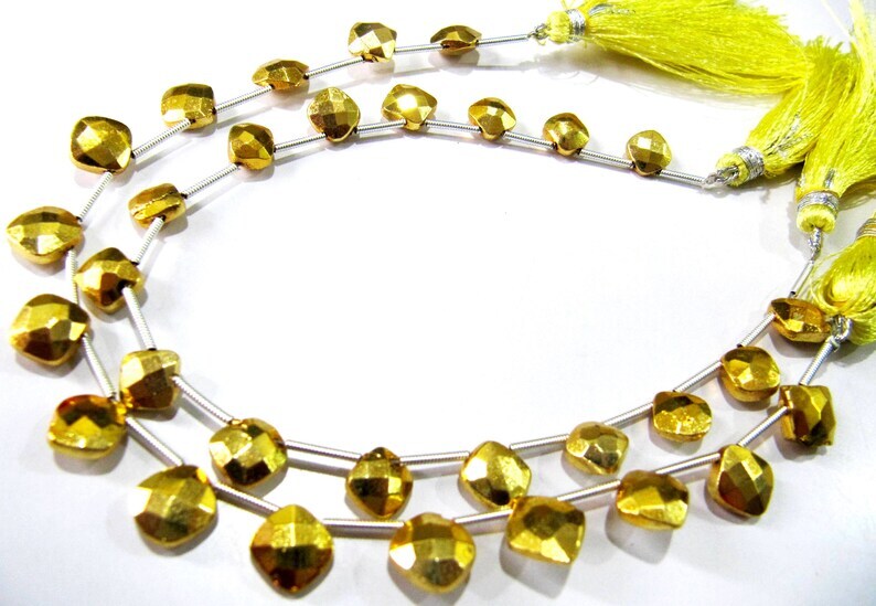 Natural Golden Pyrite Cushion Shape Briolette Faceted Beads 8to10mm