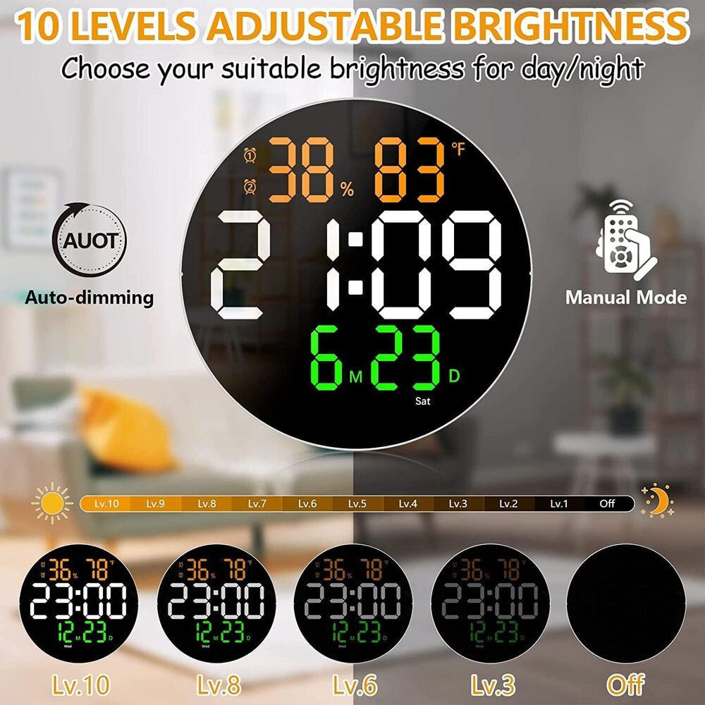 Round Digital Wall Clock - Size: 25.5w X 25.7h Centimeters
