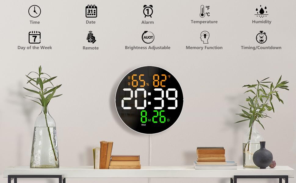 Round Digital Wall Clock - Size: 25.5w X 25.7h Centimeters