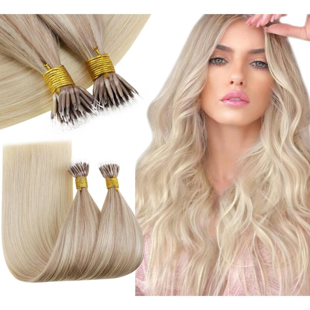 Blonde #613 Nano Ring Hair Extensions 20in | 100g Human Hair for Salon Beads Install