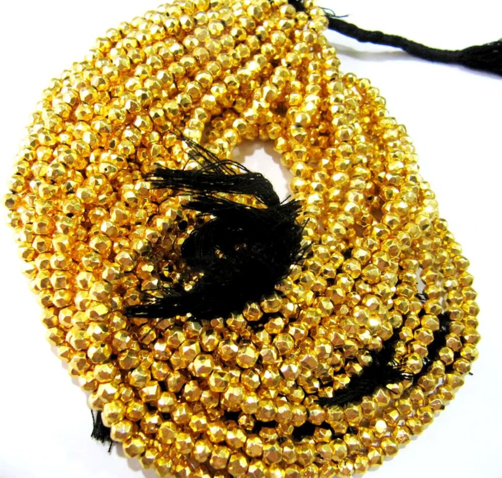 Natural Golden Pyrite Rondelle Faceted Beads 3-4mm