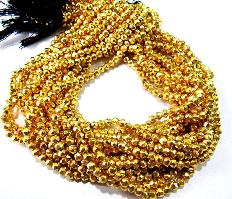 Natural Golden Pyrite Rondelle Faceted Beads 3-4mm