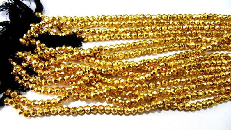 Natural Golden Pyrite Rondelle Faceted Beads 3-4mm