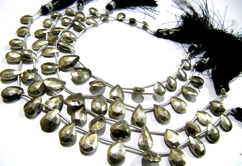 Natural Silver Pyrite Pear shape 7x10mm beads