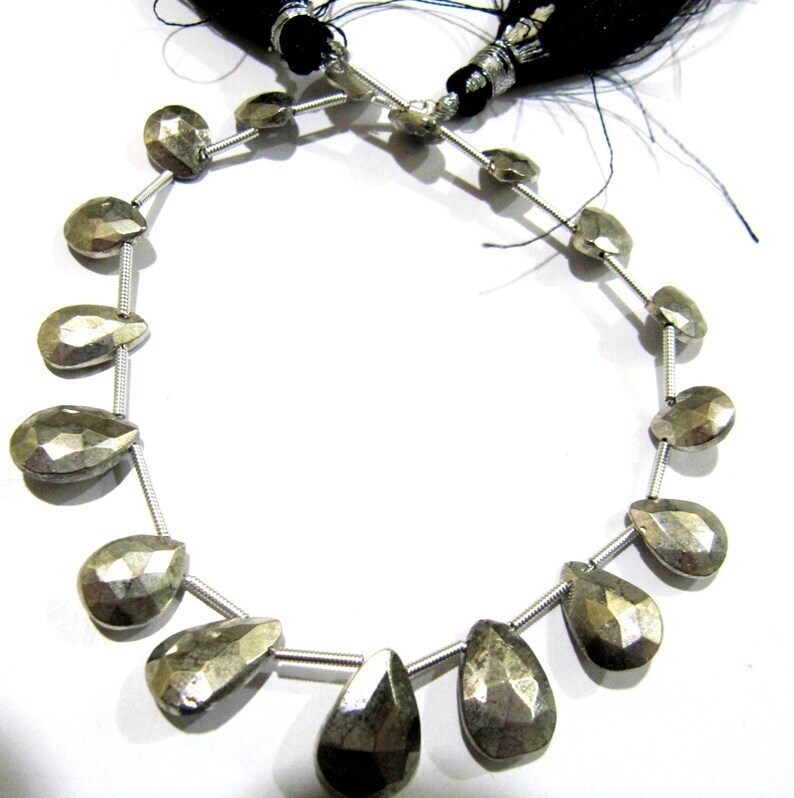 Natural Silver Pyrite Pear shape 7x10mm beads