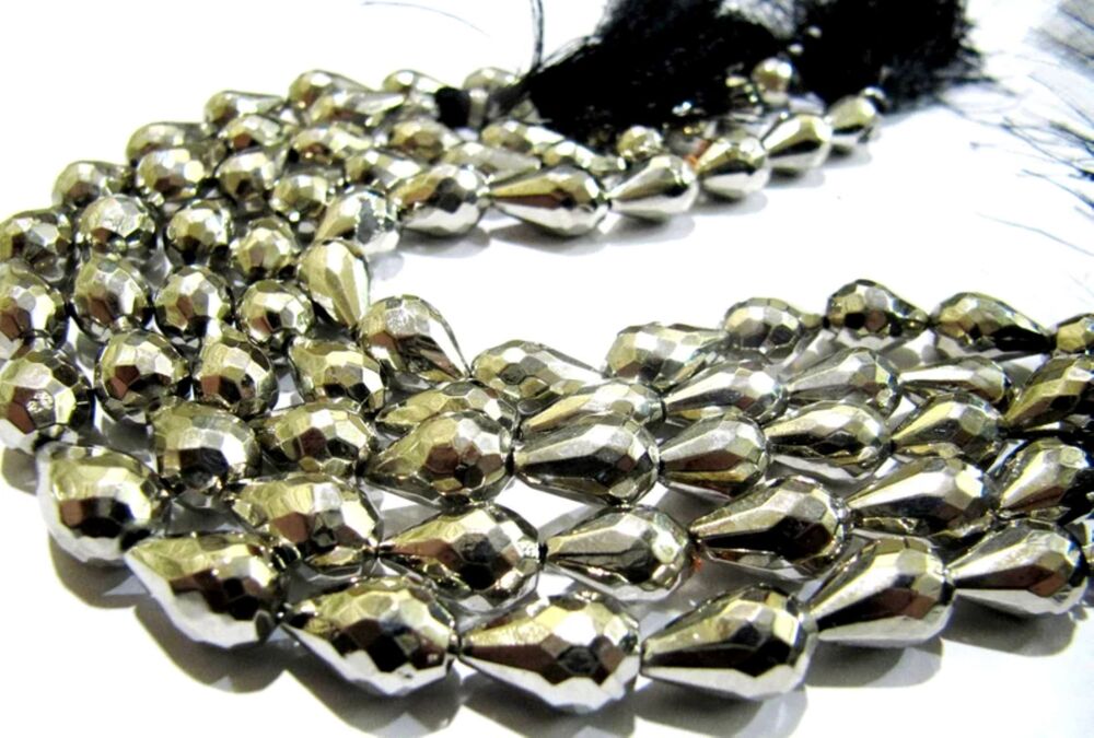 Natural Silver Pyrite Straight Drilled Briolette Tear drop shape Beads 8x13mm
