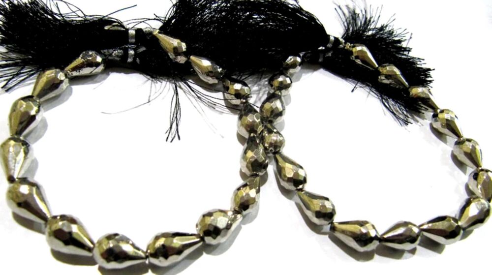 Natural Silver Pyrite Straight Drilled Briolette Tear drop shape Beads 8x13mm