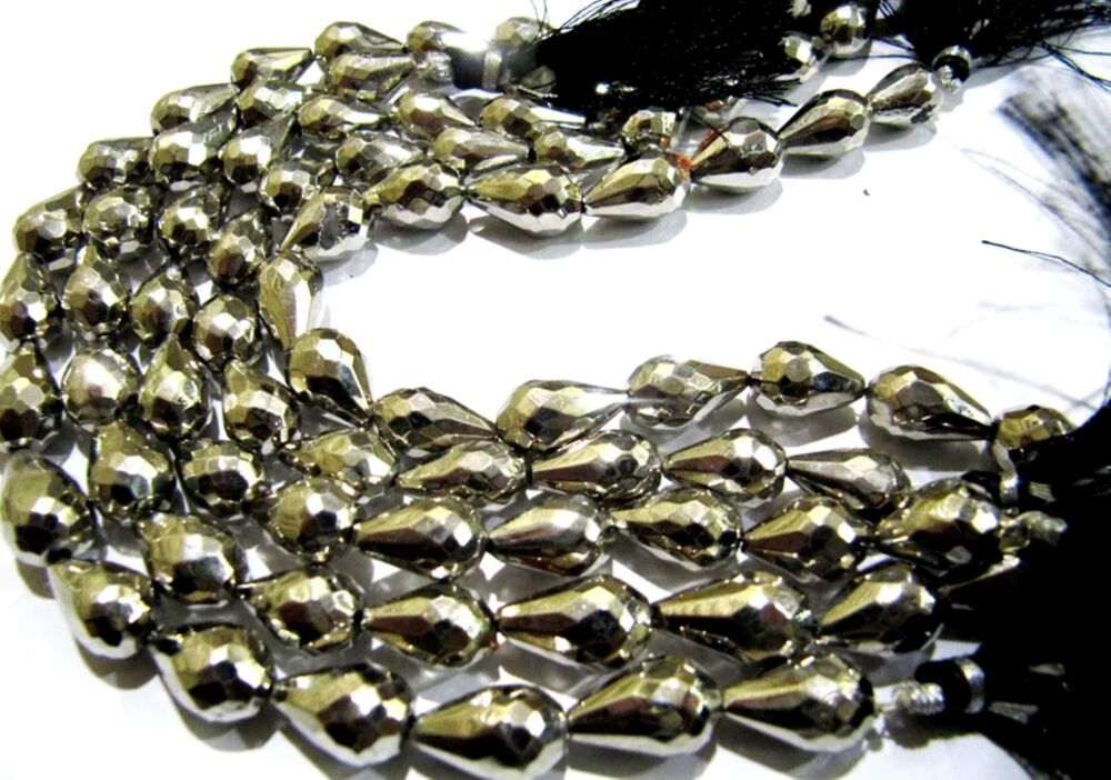 Natural Silver Pyrite Straight Drilled Briolette Tear drop shape Beads 8x13mm