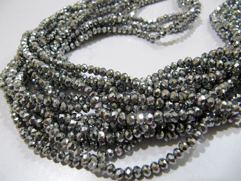 3 Strings - AAA Quality Crystal Glass Silver Pyrite Color Beads Rondelle Faceted Size 3mm