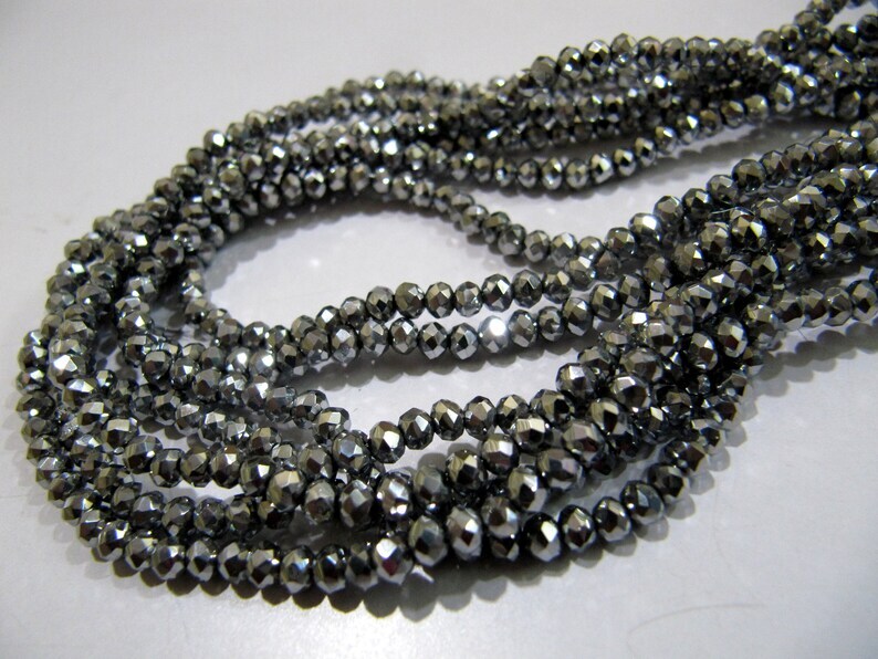 3 Strings - AAA Quality Crystal Glass Silver Pyrite Color Beads Rondelle Faceted Size 3mm