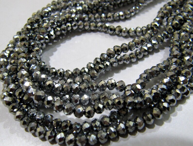 3 Strings - Aaa Quality Crystal Glass Silver Pyrite Color Beads Rondelle Faceted Size 3mm - Material: Gemstone
