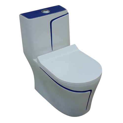 RM-1002 White+Solid Blue Line Western Toilet