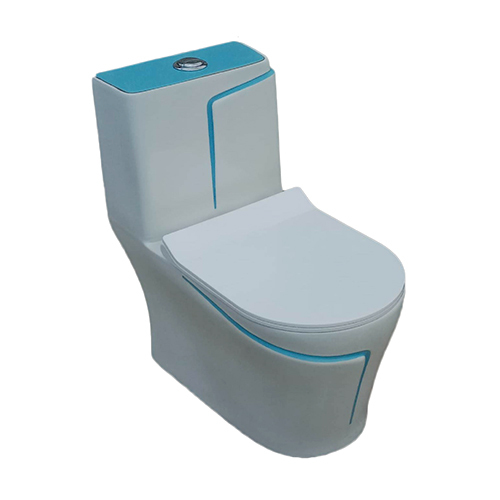 RM-1003 White+Turquoise Blue Line Western Toilet