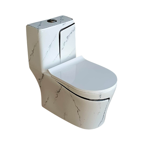 RM-1007 White Marble+Black Line Western Toilet