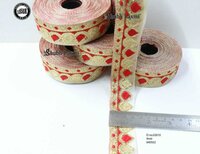 Red & Golden Lace - 9 Mtr Net Fancy Border Lace, 1.5 Inch Width, Elegant Design For Female Apparel, Perfect For Bridal And Traditional Wear