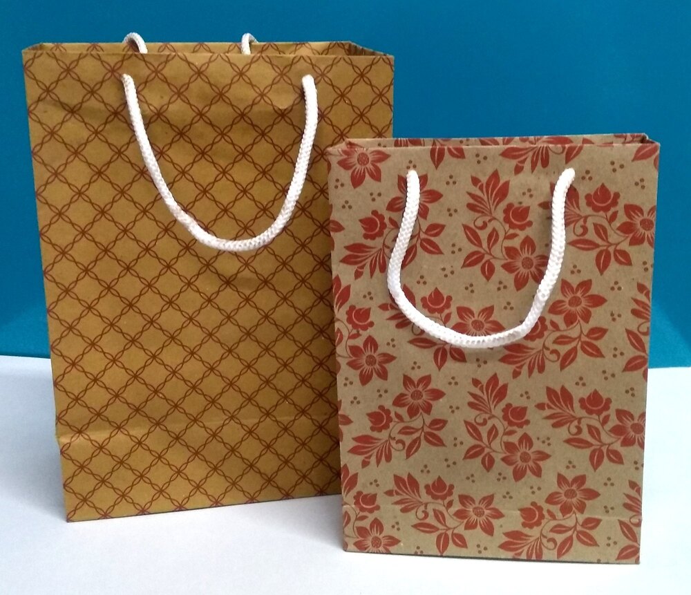 Printed Paper Bags - Paper, Variable Size, Brown Color | Twisted Handle, Custom Printing, Ideal for Retail, Gifts & Packaging