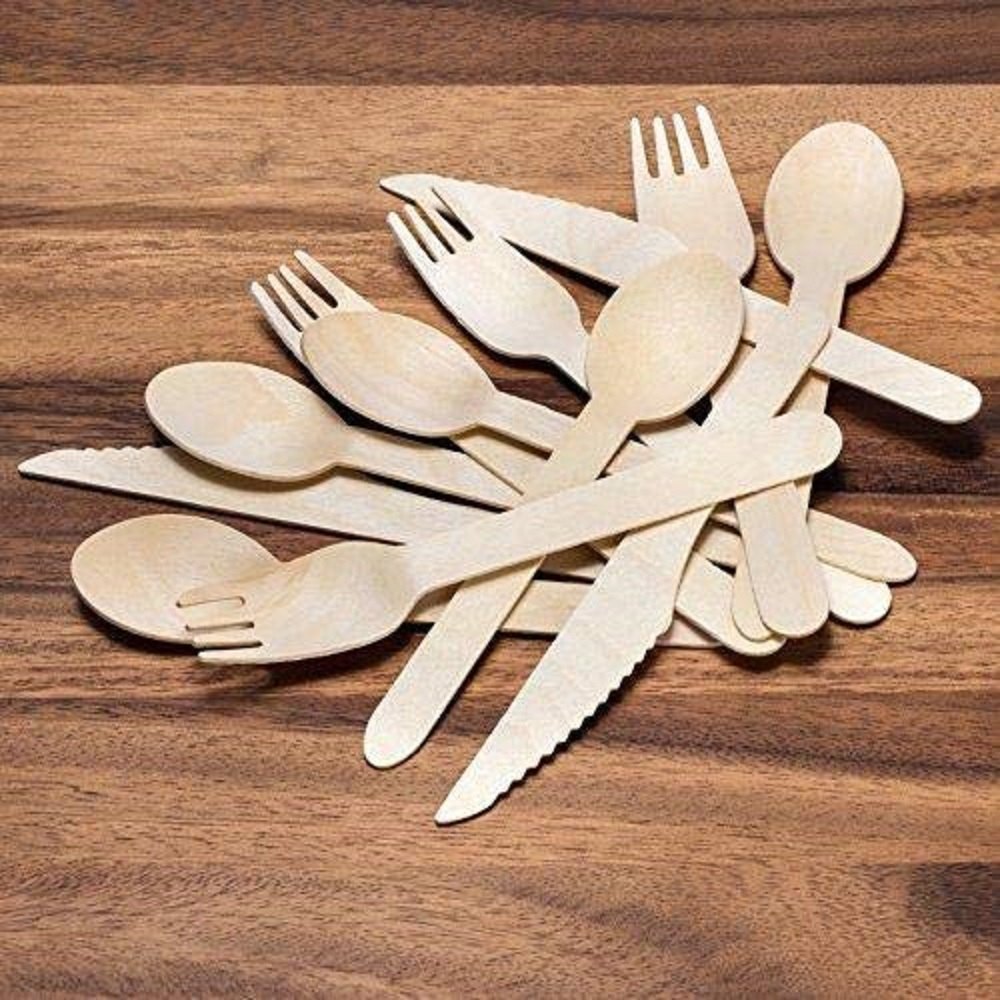 Disposable Wooden Cutlery Set - Color: White