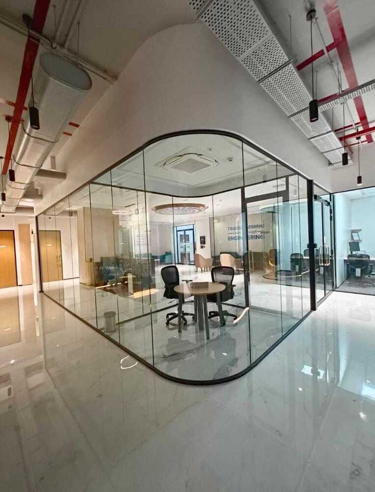 25mm x 45mm Banded Profile Glass Partition - Aluminum Frame | Ideal for Office Cabins and Commercial Spaces