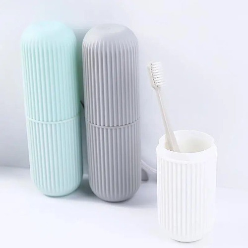 Round Toothbrush Holder - Food-grade Pp Material, 7.68x2.16 Inches, Pink/green/grey/white | Multifunctional, Space-saving, Portable, Organizes Travel Essentials