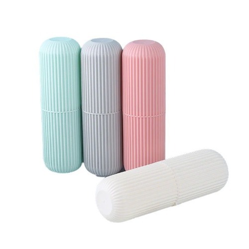 Round Toothbrush Holder - Food-grade Pp Material, 7.68x2.16 Inches, Pink/green/grey/white | Multifunctional, Space-saving, Portable, Organizes Travel Essentials