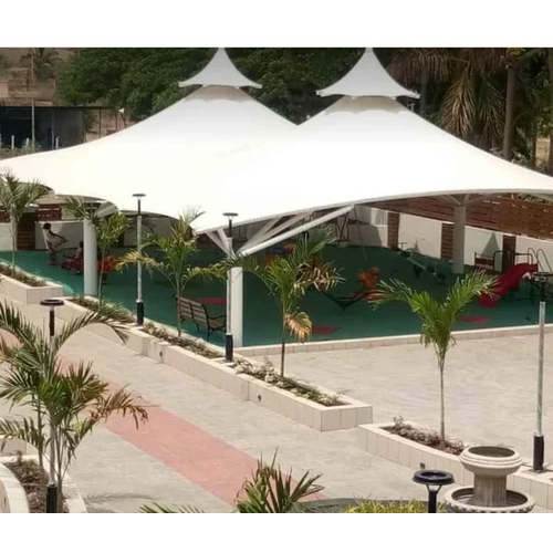 Gazebo Tensile Structure - Tensile Fabric, Waterproof, Metal Poles | Stylish White Outdoor Shelter for Events and Gatherings