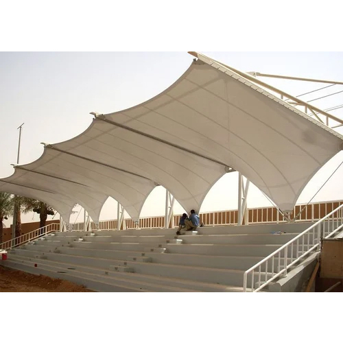 Stadium Tensile Structures - PVC Material, Metal Supported, Waterproof Design | Plain White Color, Sleek Style for Commercial Applications