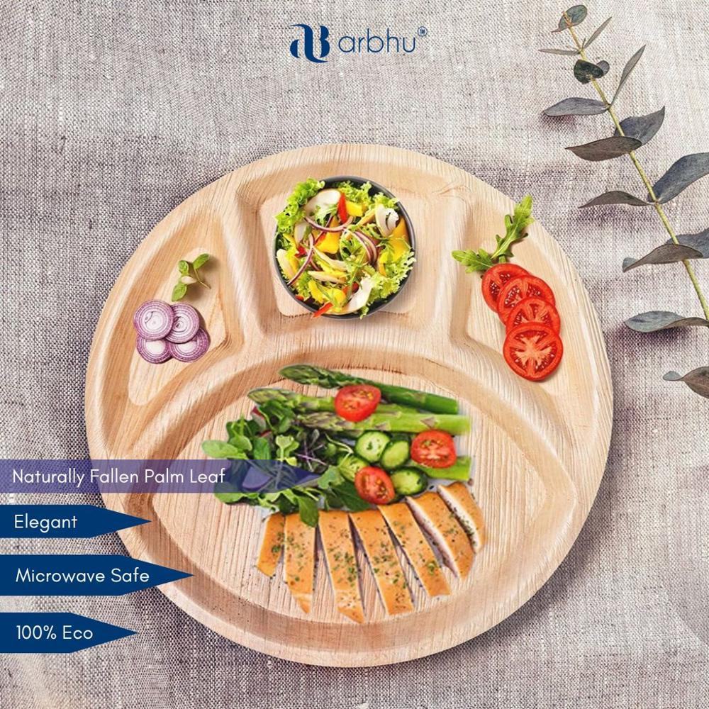 12 Inch Round Compartment Palm Leaf Plate - Application: Event/parties