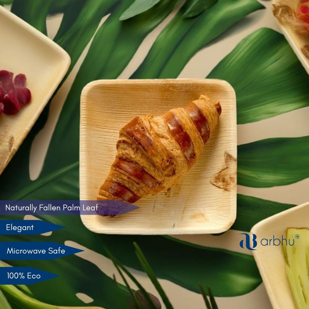 Eco-friendly Palm Leaf Plates - 4 Inch Square Size, Natural Brown Color, 100% Disposable And Biodegradable