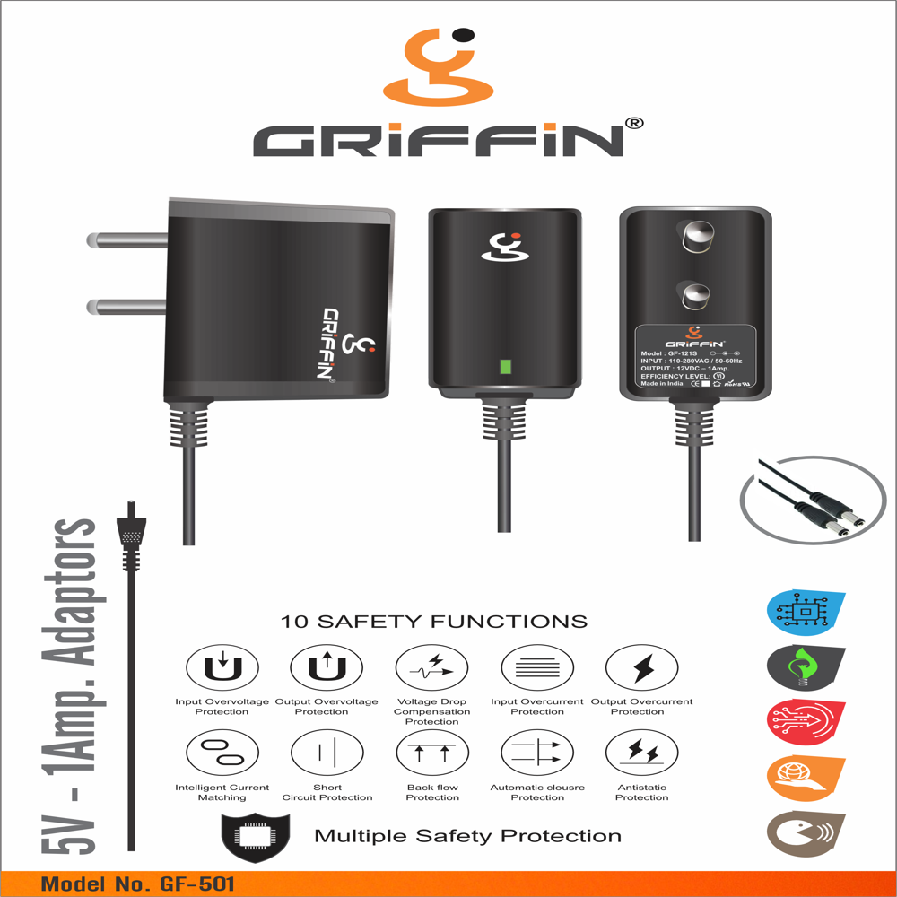 5 V-1 A Adaptor - Color: Blsck