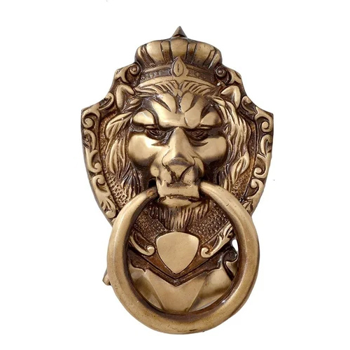 6 Inch Brass Lion Door Knocker - Color: Golden