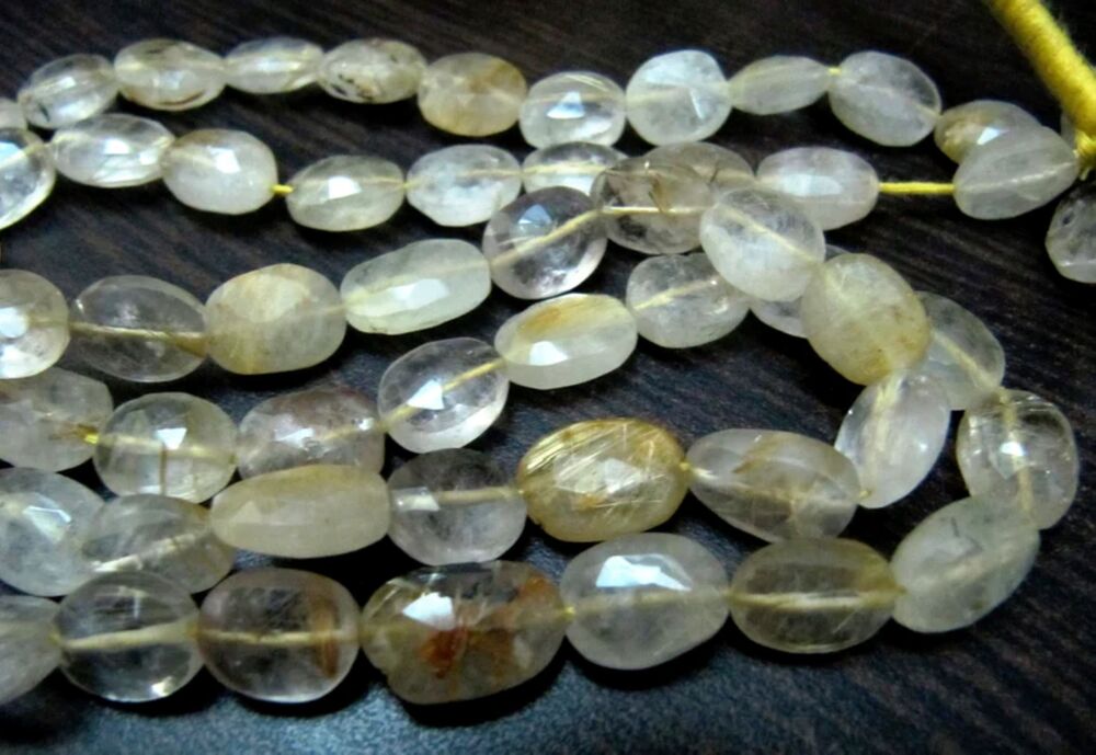 Natural Golden Rutilated Quartz Oval Faceted Briolette Beads 10 to 12mm