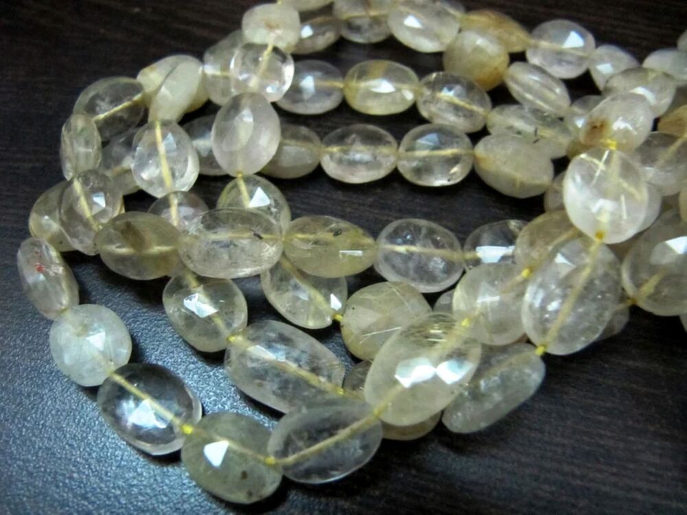 Natural Golden Rutilated Quartz Oval Faceted Briolette Beads 10 to 12mm