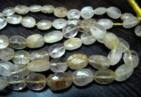 Natural Golden Rutilated Quartz Oval Faceted Briolette Beads 10 to 12mm
