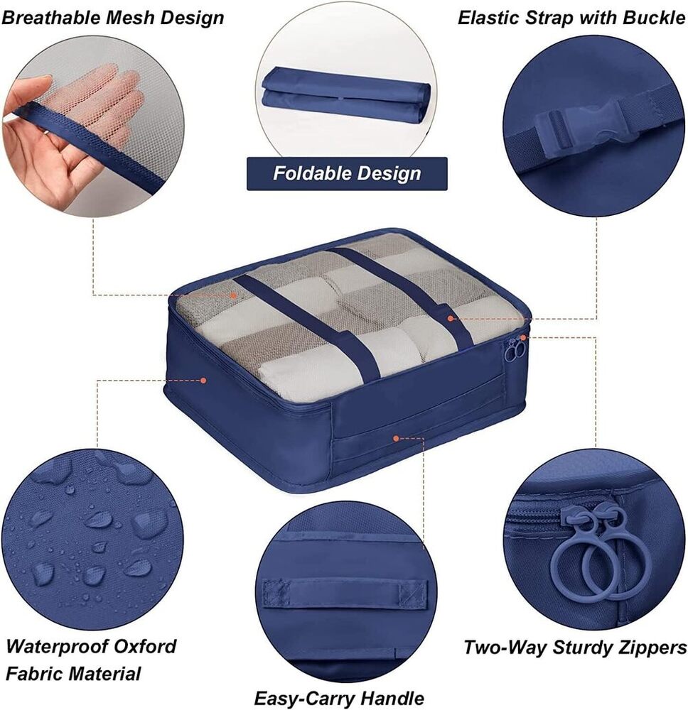 7 Pcs Travel Organizer Bags - Nylon, 32l X 2.8w X 19.2h Centimeters | Waterproof, Durable, 7-in-1 Set With Packing Cubes, Shoe Bag & Toiletry Bag