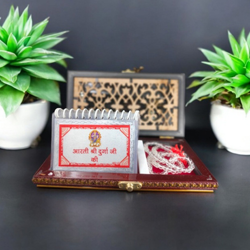 Silver Durga Chalisa With Wooden Box