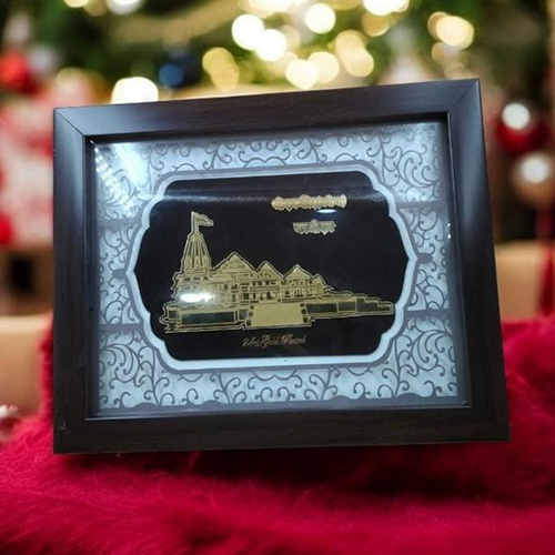 Ram Mandir Gold Plated Laser Frame With Attachi