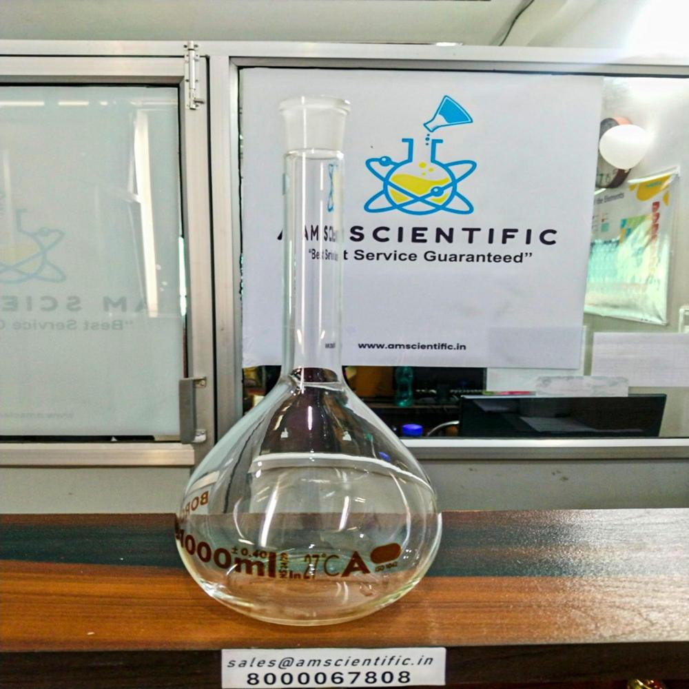 Volumetric Flasks Class A, 1000ml Narrow Mouth, Clear, With Individual Calibration Certificate - Color: Transparent