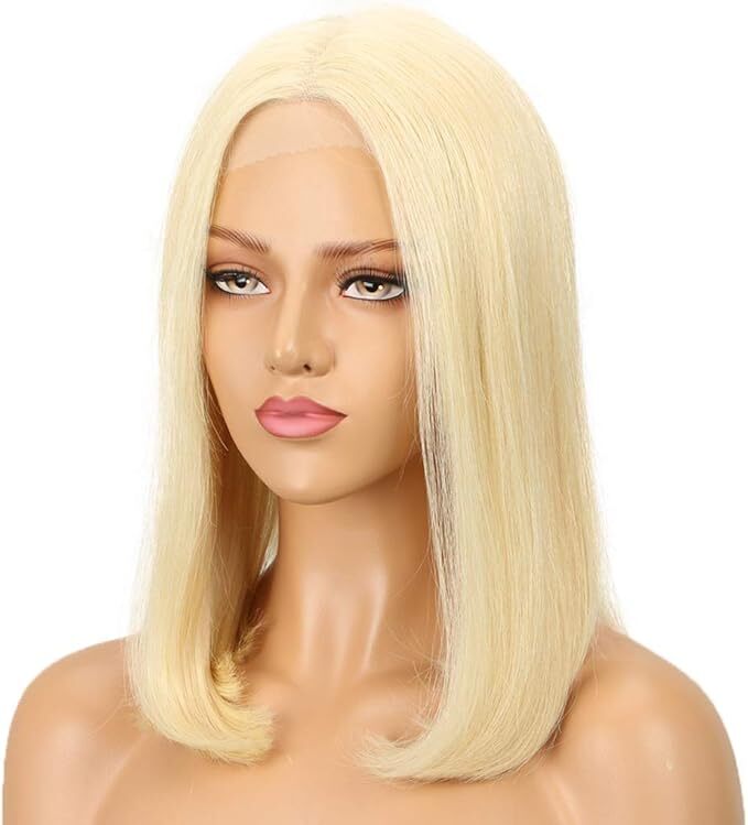 Blonde Glueless Wigs Straight Remy Human Hair 14Inch 180% Density Factory