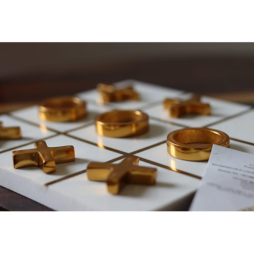 Tic Tac Toe Marble And Brass - Color: Golden