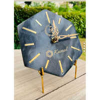 Pure Marble Table Clock With Brass Inlay - Color: Black