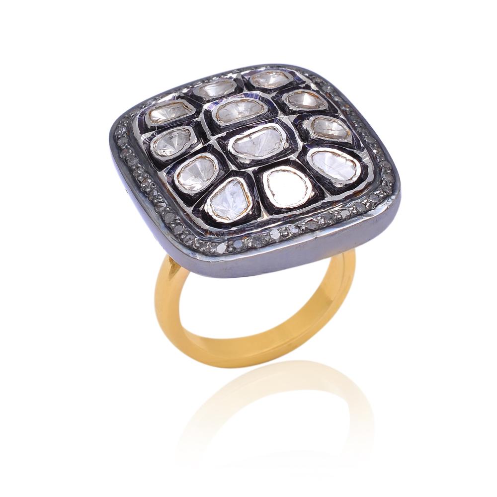Diamond Polki ring in sterling Silver