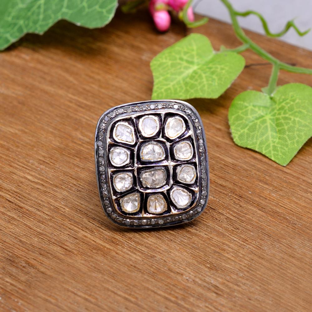 Diamond Polki ring in sterling Silver